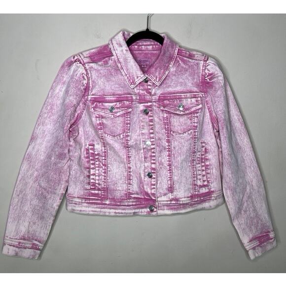 NWT Candace Cameron Bure Rose Quartz Denim Jacket Puff Shoulders Sz 6 Reg - Picture 1 of 7